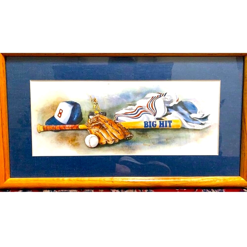 Boys | 20 x 12 Baseball Print in Wood Finish Glass Frame